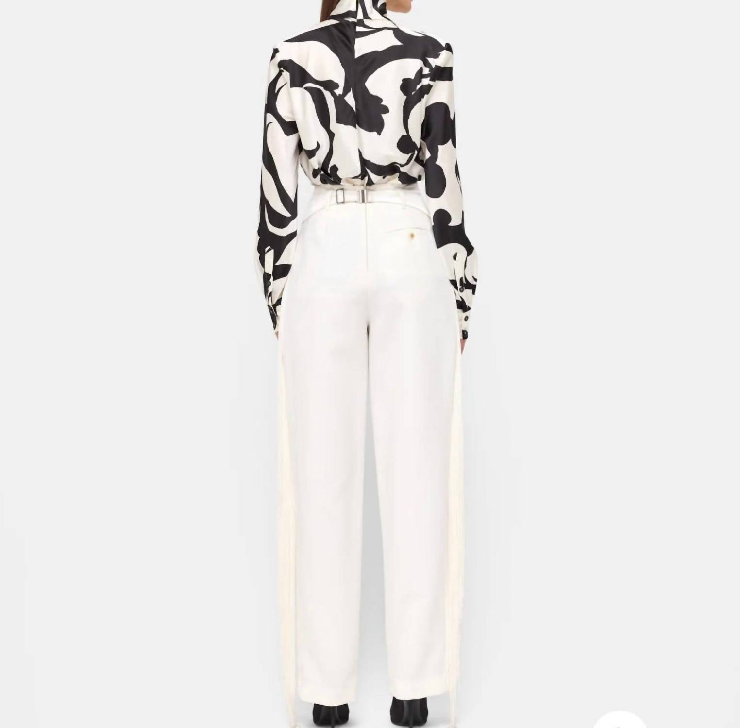 RONNY KOBO Enid Long Sleeve Blouse in black ivory - women's blouse - detail view