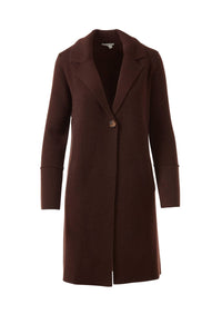 Kinross Women's Long Notch Collar Cardigan in chocolate - women's cardigan - detail view