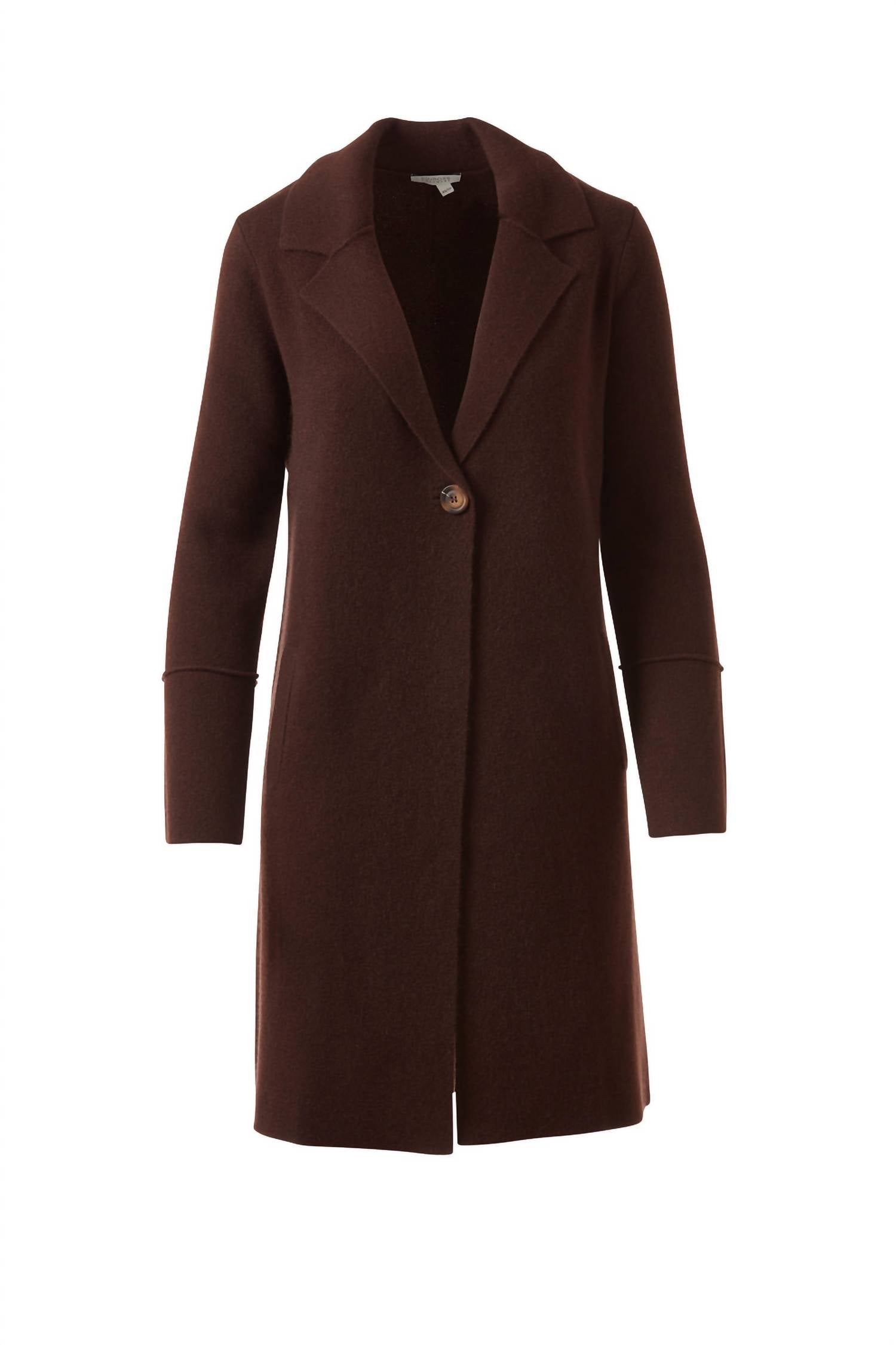 Kinross Women's Long Notch Collar Cardigan in chocolate - women's cardigan - detail view