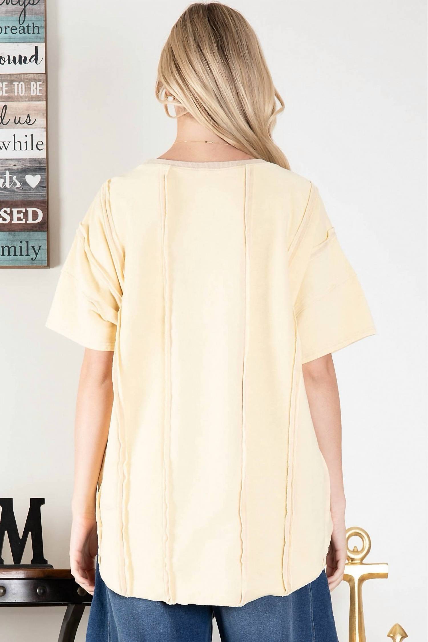 Blue Velvet Washed Terry Oversized Short Sleeve Top in yellow - women's blouse - alternate view