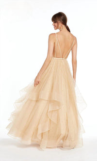 ALYCE PARIS Glitter V Neck Tulle Prom Dress in gold dipped - women's dress - alternate view