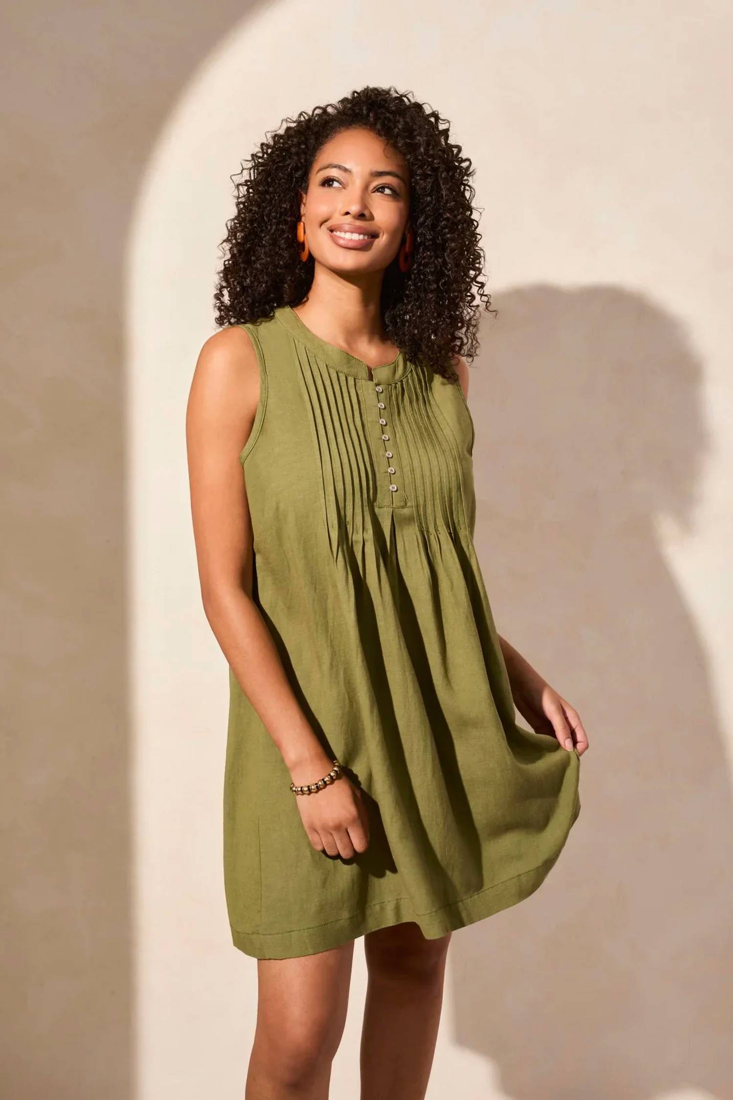 Tribal - Pleated Sleeveless Mini Dress