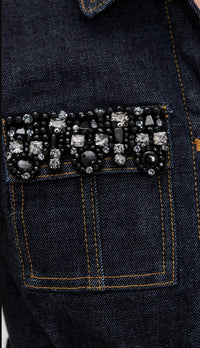 Self-Portrait - Crystal Trim Denim Mini Dress
