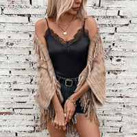 Faire - Fringe Open Front Half Sleeve Cardigan