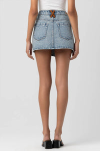 BLANKNYC Rodeo Drive Denim Mini Skirt in light vintage indigo - women's skirt - alternate view