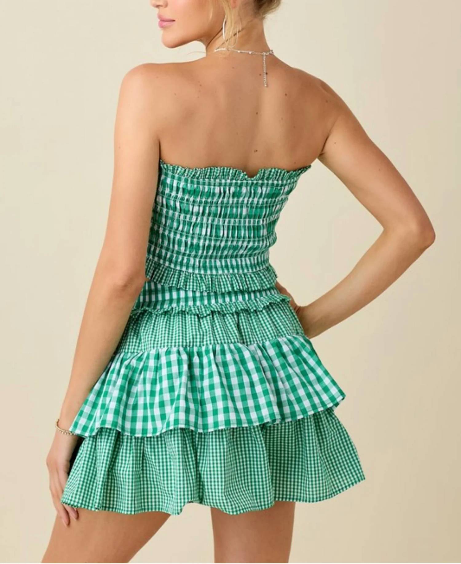Baby Pink - Mixed Tube Top With Ruffle Short Set