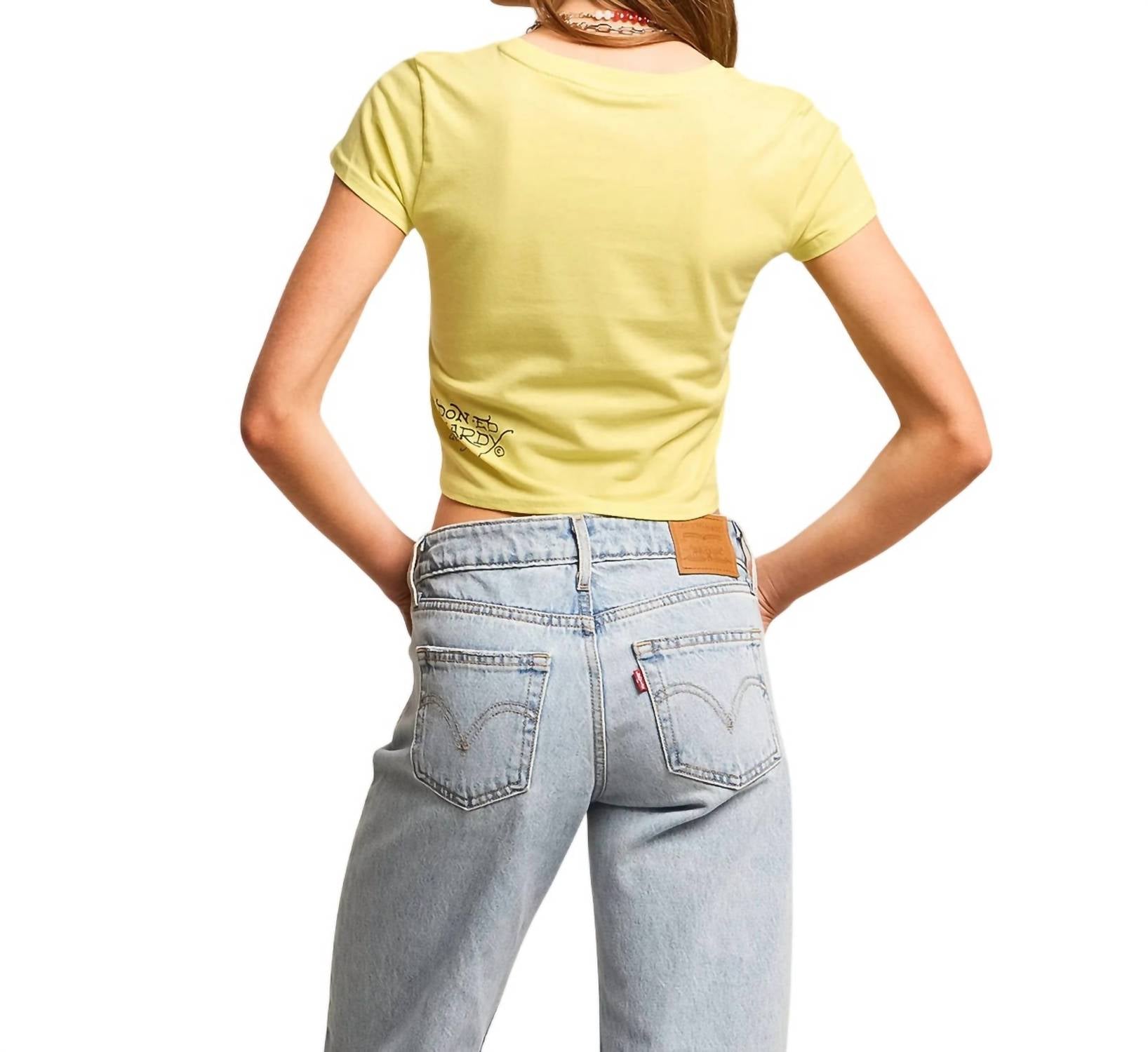 Ed Hardy Skull Cowboy Baby Cropped T-shirt in lemon - women's t-shirt - detail view