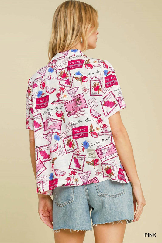 Umgee - Tropical Resort Print Short Sleeve Top