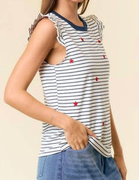 Doe And Rae - Ruffle Star Embroidered Tank Top
