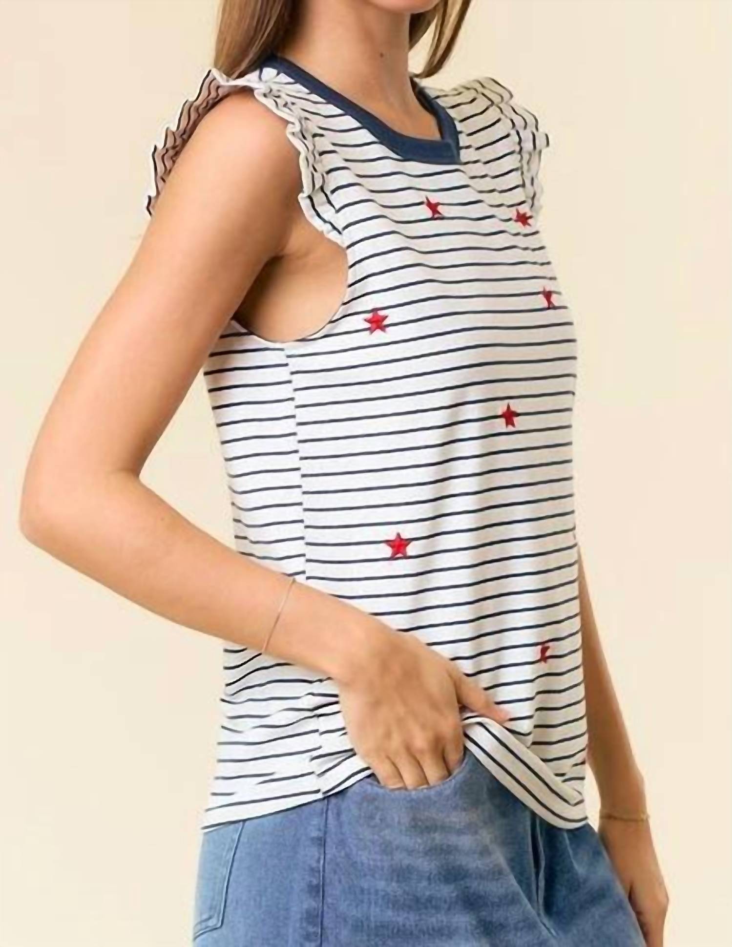 Doe And Rae - Ruffle Star Embroidered Tank Top