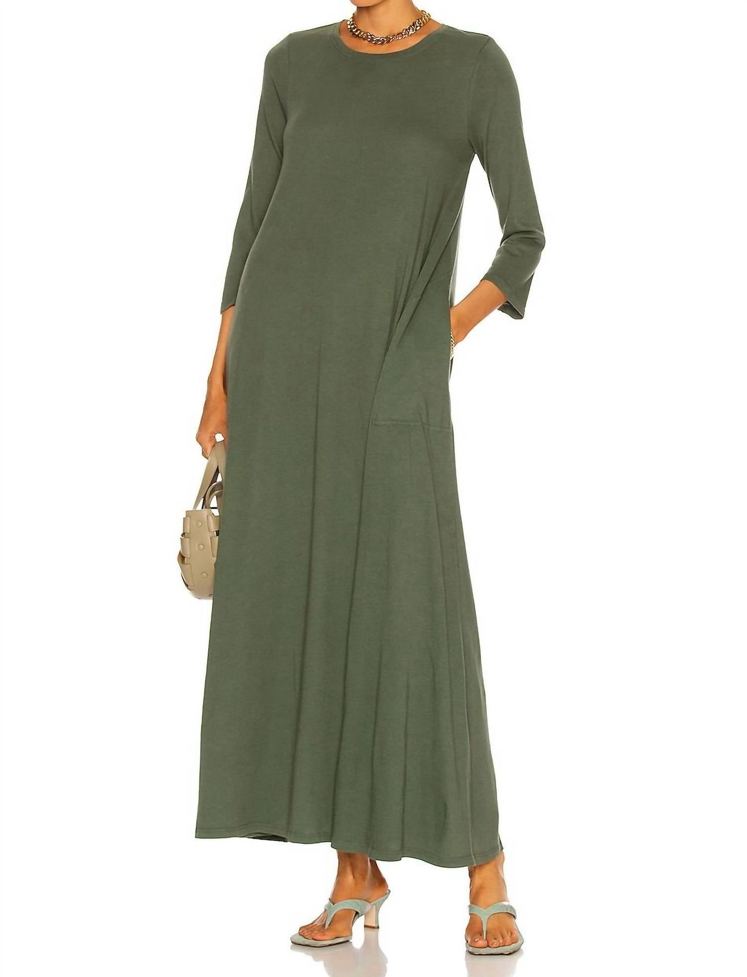 Raquel Allegra Drama Maxi Dress in army green - women's dress