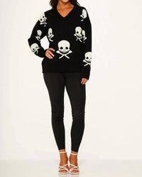 Orchid Bloom - Skulls V-neck Sweater
