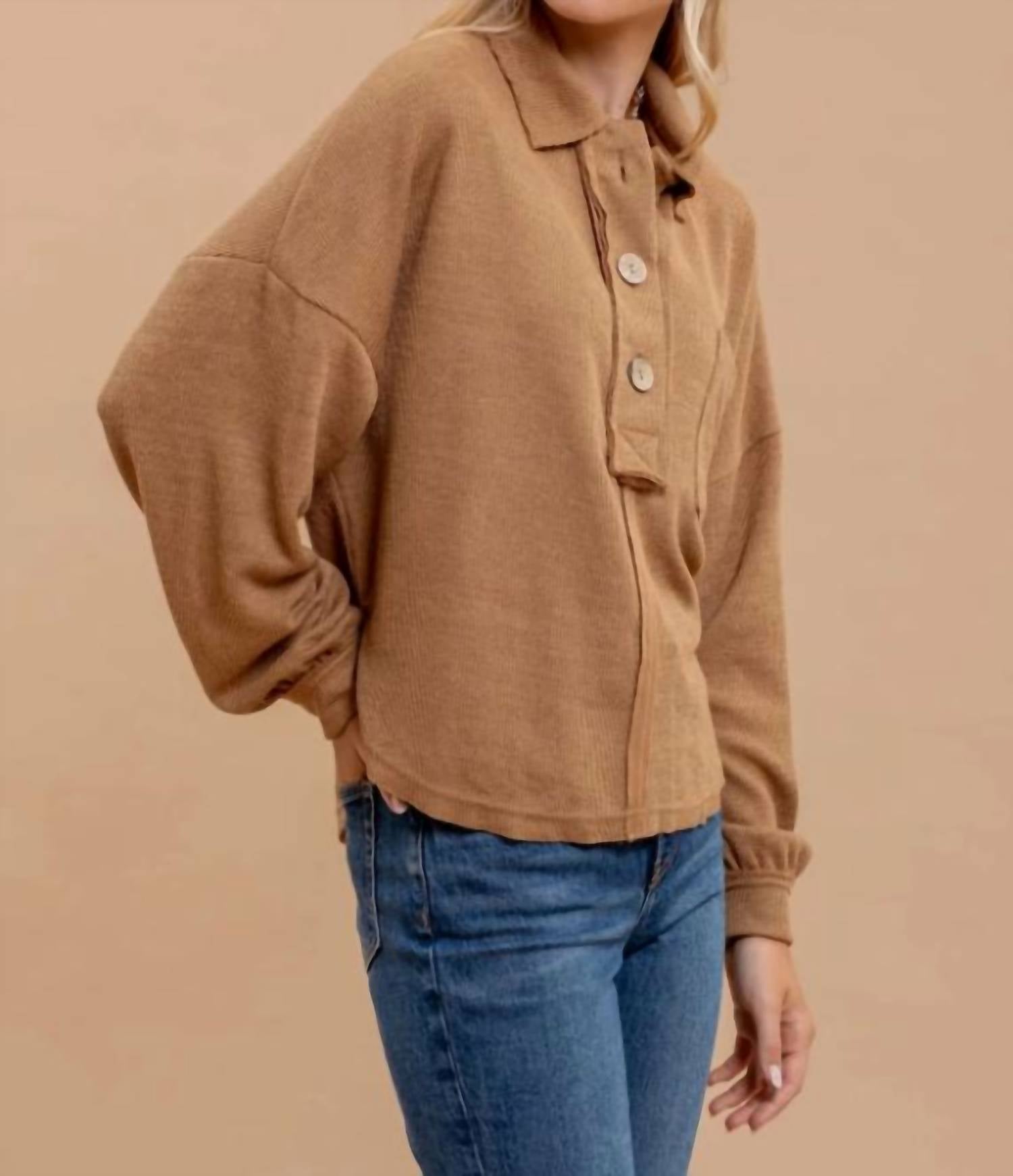 Blu Pepper - Collared Raw Edge Knit Top