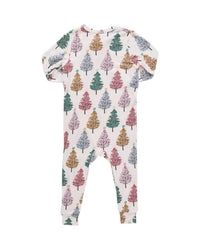 PINK CHICKEN Baby Ruffle Bamboo Romper in multi christmas trees - kids' item - alternate view