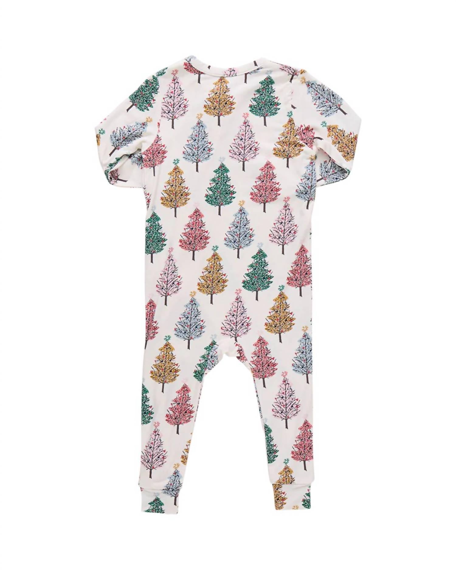 PINK CHICKEN Baby Ruffle Bamboo Romper in multi christmas trees - kids' item - alternate view