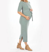 Angel Maternity Wool Knit Maternity Midi Dress in sage green - women's dress - detail view