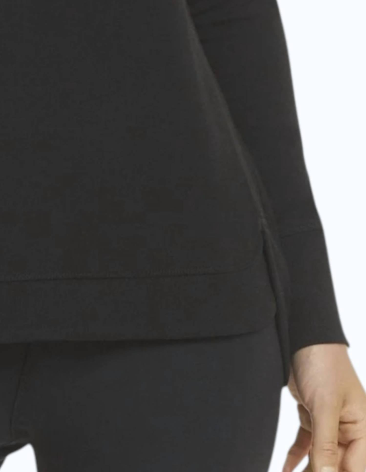 Danskin Sustainable Tulip Hem Tunic in black salt - women's shirt - detail view