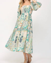 Fate - Flower Print Smocked Midi Dress