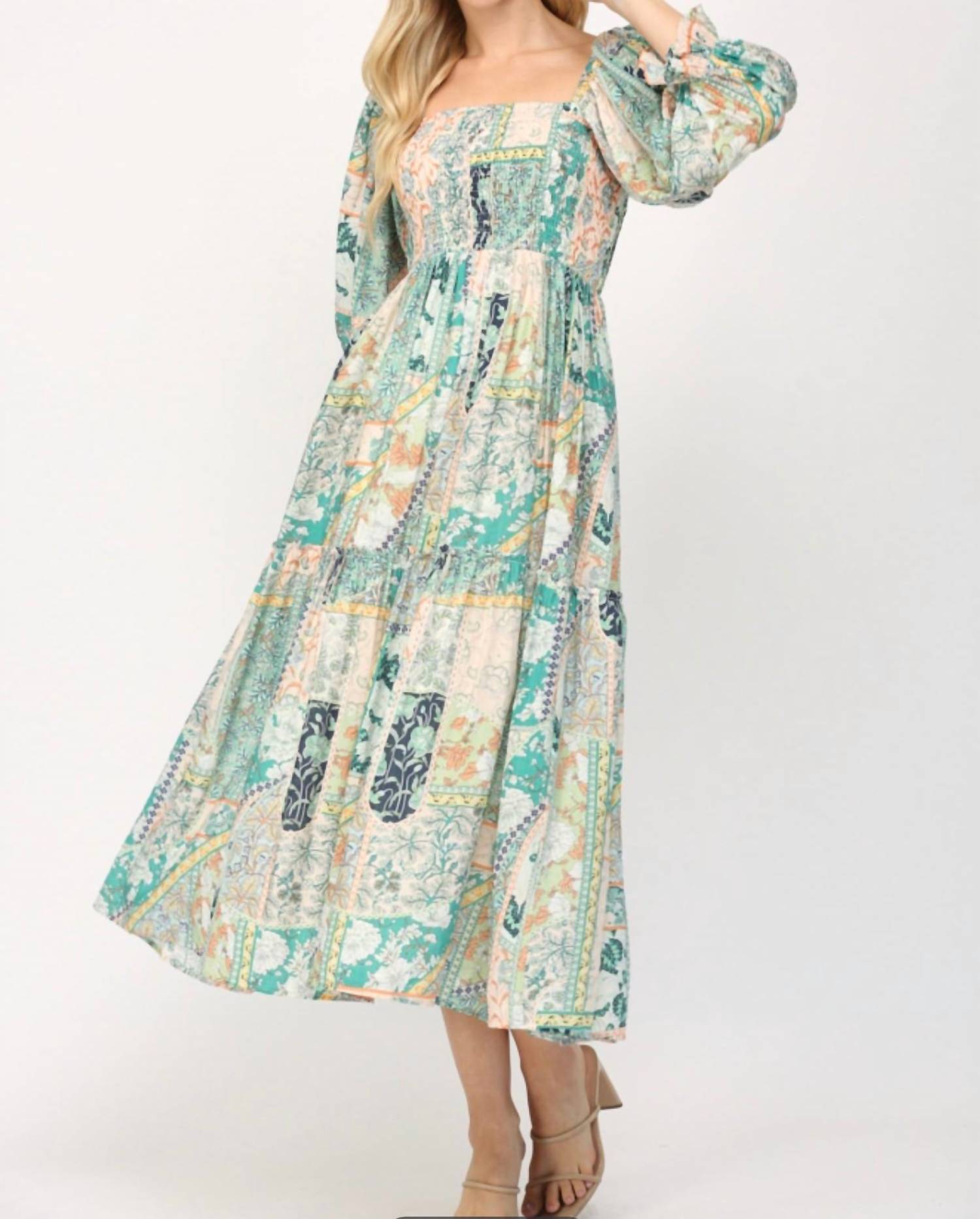 Fate - Flower Print Smocked Midi Dress