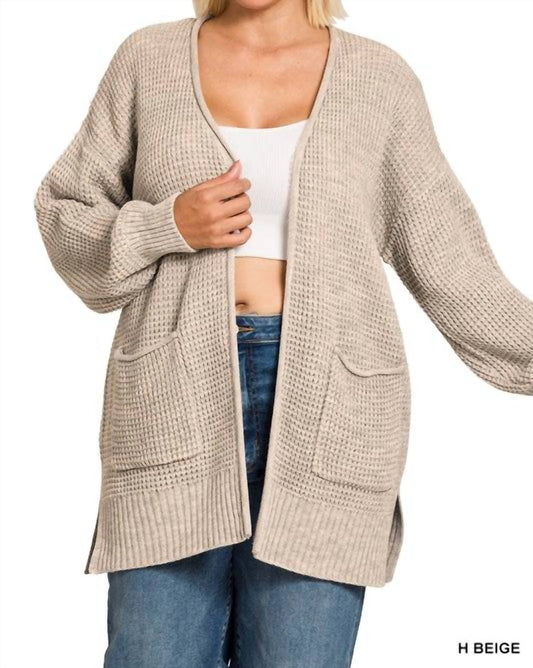 Zenana - Waffle Knit Open Front Cardigan