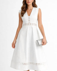 ENDLESS BLU. Amalfi Lace Trim Midi Dress in white - women's dress - detail view