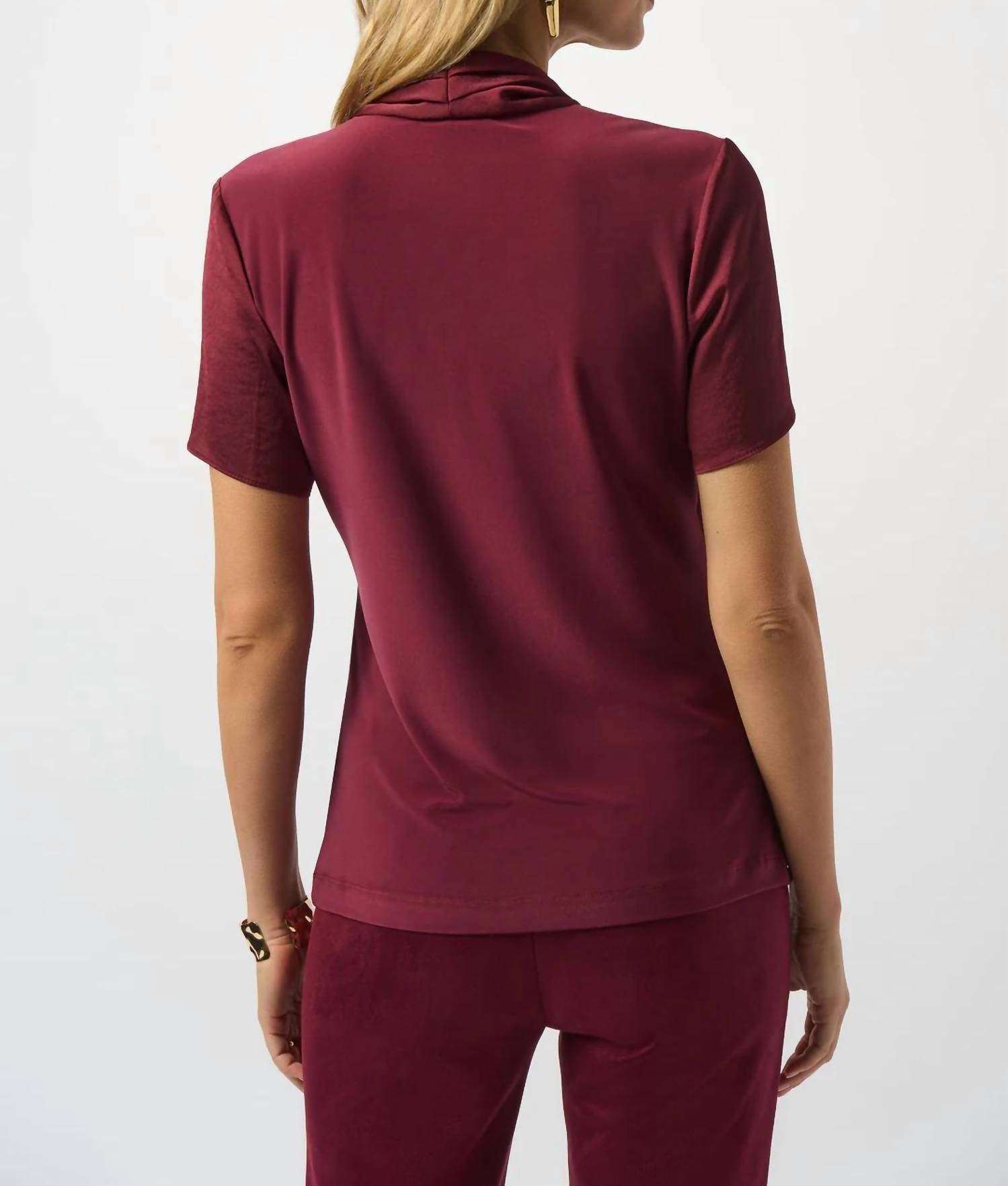 Joseph Ribkoff - Faux Wrap Short Sleeve Satin Knit Top