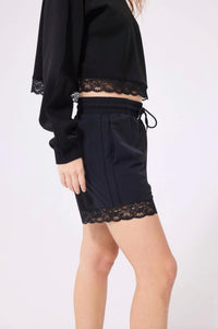 TEREZ Lace Trim Short in black - women's shorts - alternate view