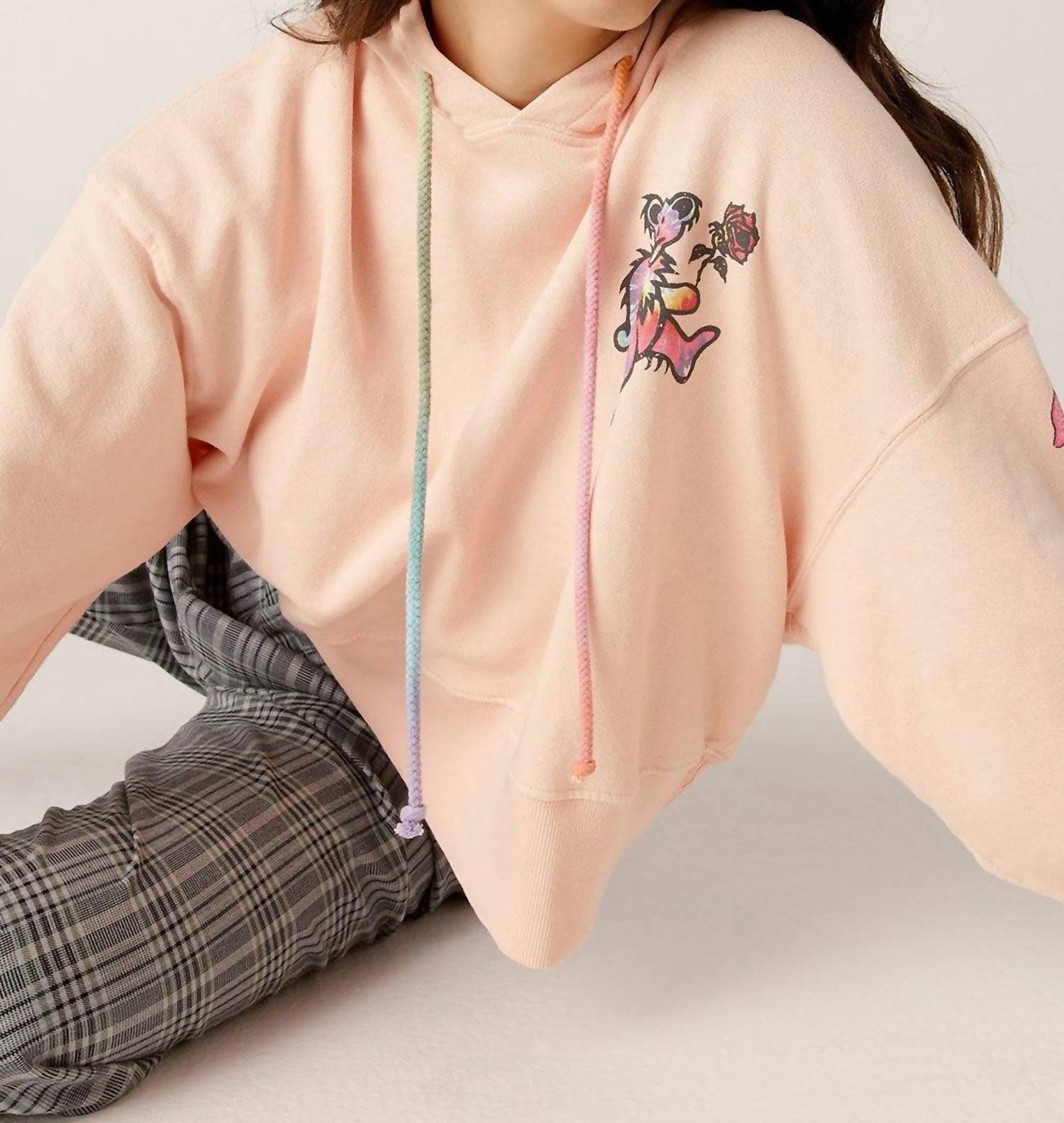 DAYDREAMER Grateful Dead Tie Dye Bear Heineken Hoodie in coral reef - women's top - alternate view