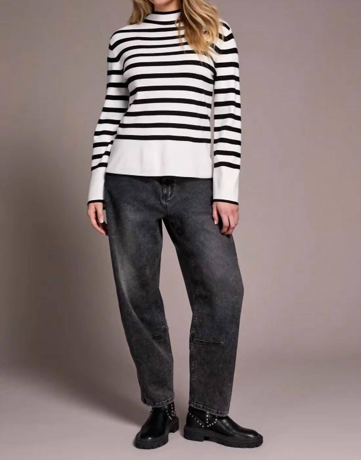 Tribal - Stripe Funnel Neck Sweater