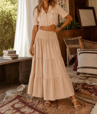 Little Secret Of Mine - Elastic Smocked Waist Tiered Maxi Skirt