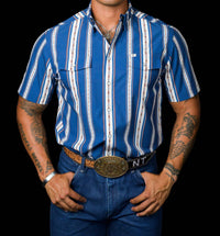 Ferrell Hudson Short Sleeve Snap Shirt in blue - men's t-shirt