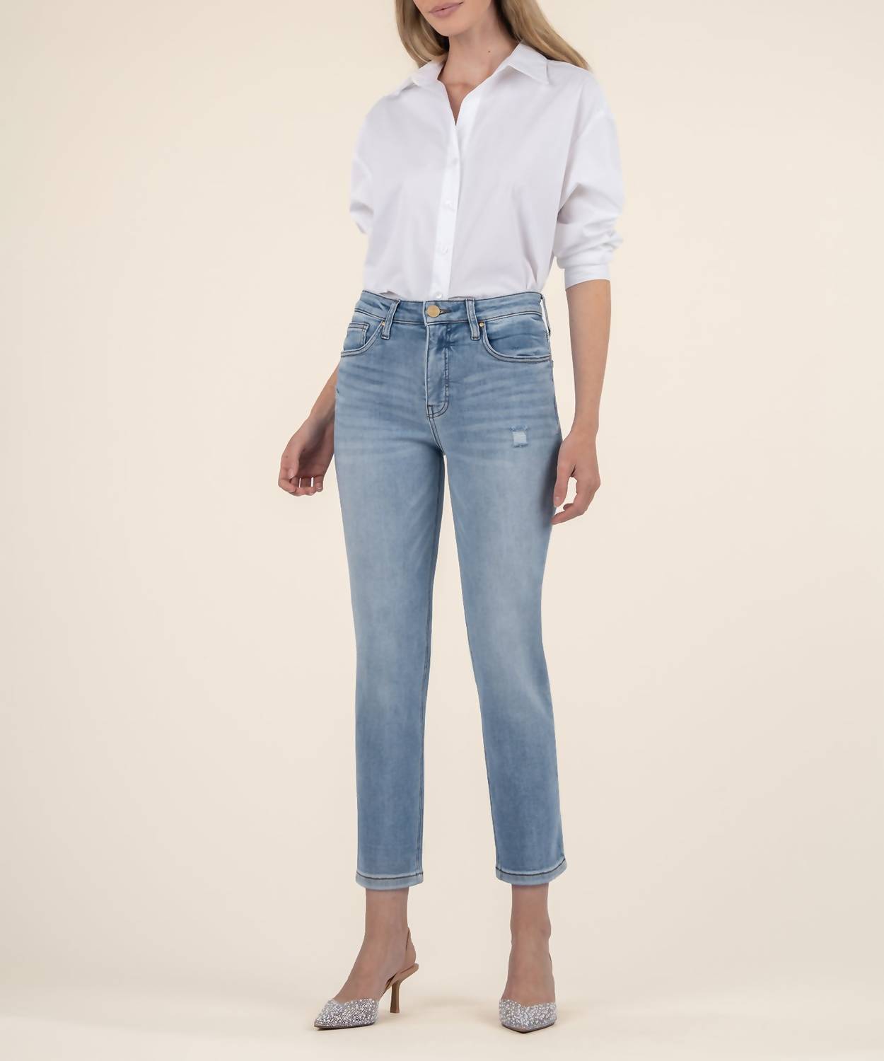 KUT FROM THE KLOTH Rachael Fab Ab Mom Jean in recognition wash - women's jeans - detail view