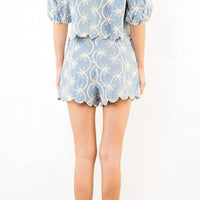Thml - Embroidered Floral Scallop Hem Shorts