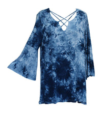 umgee Crossed Tie Dye Bell Sleeve Top in blue - women's shirt - view 6