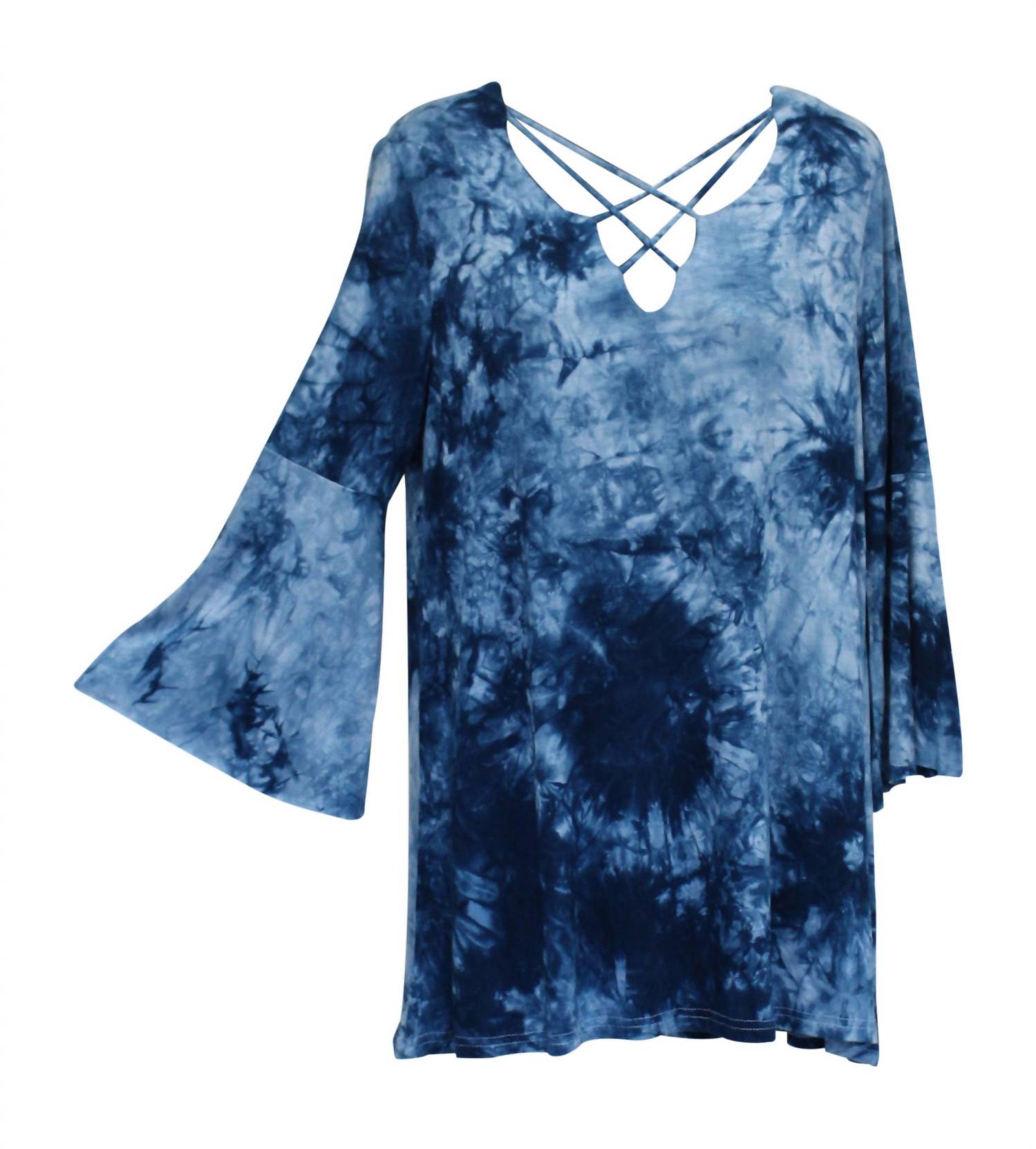 umgee Crossed Tie Dye Bell Sleeve Top in blue - women's shirt - view 6