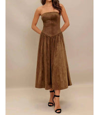 Flying Tomato - Faux Suede Midi Dress