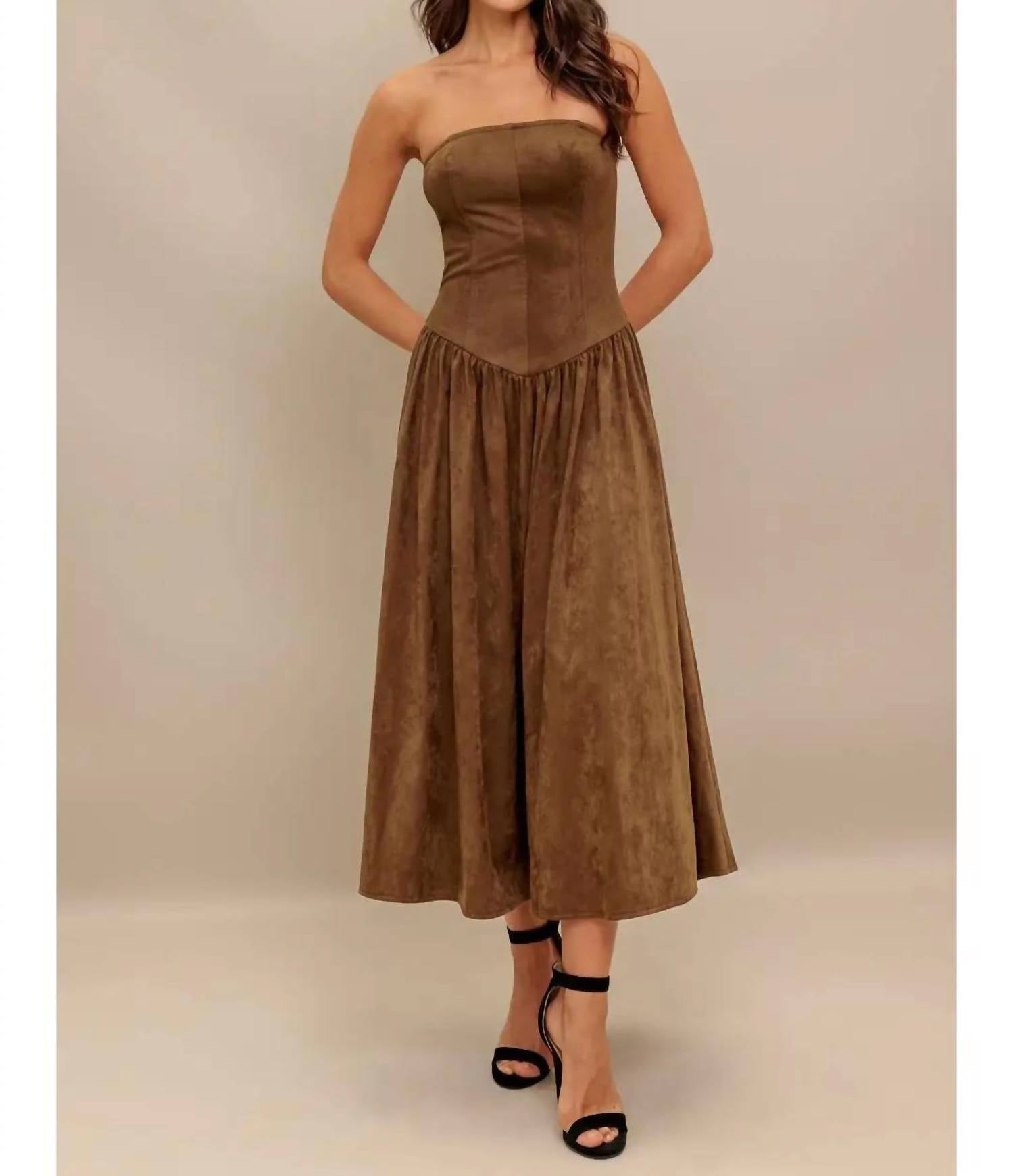 Flying Tomato - Faux Suede Midi Dress
