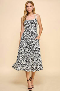 Tcec - Floral Print Scoop Neckline Midi Dress