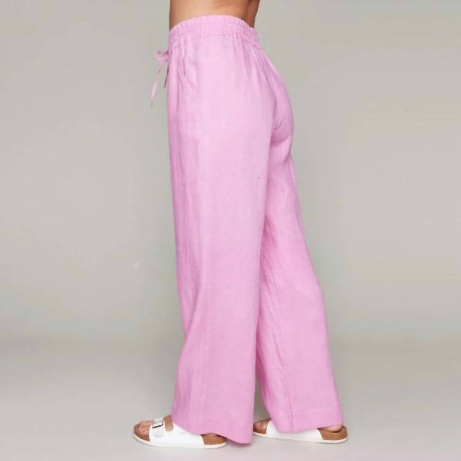 Claire Desjardins Linen Mix Wide Leg Trouser in pink 1 - women's pants - detail view