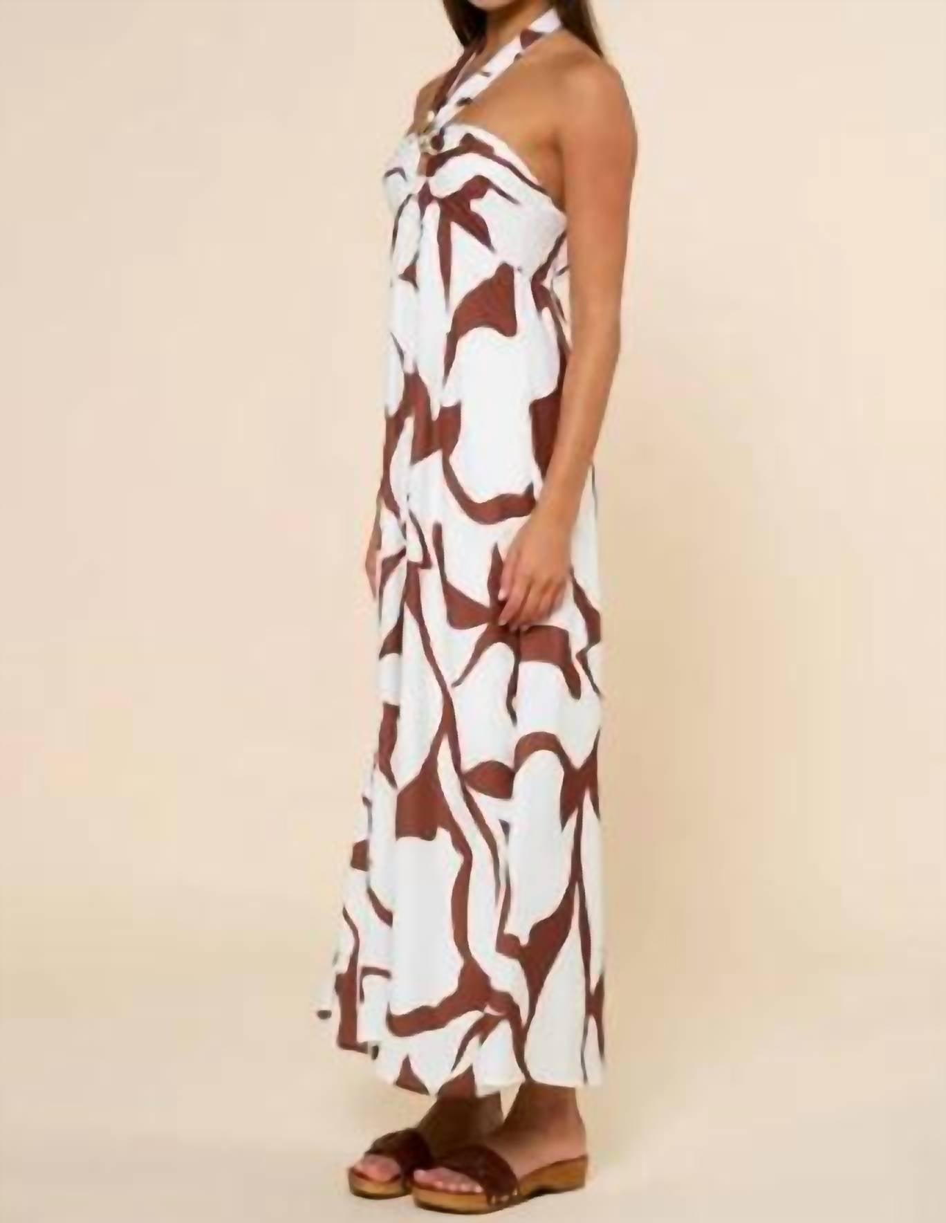 Deon - Palm Halter Print Maxi Dress