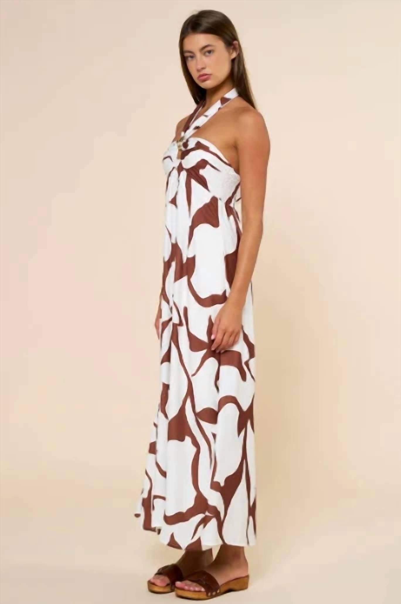 Deon - Palm Halter Print Maxi Dress