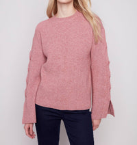 Charlie B - Crew Neck Sweater With Cable Sleeves