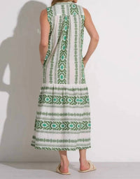 ELAN Printed Maxi Dress in green white - women's dress - detail view