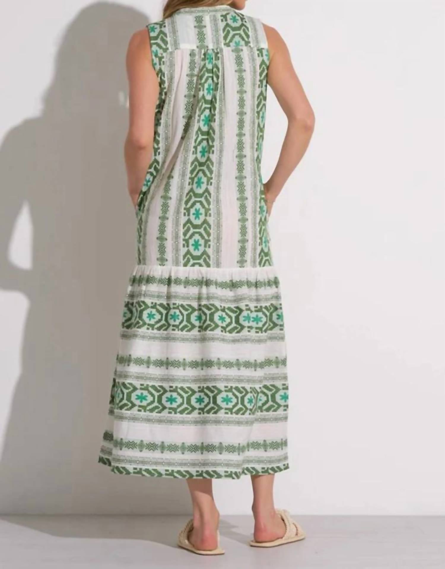 ELAN Printed Maxi Dress in green white - women's dress - detail view