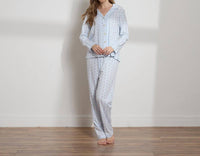 The Sleep Code Women's Printed Organic Pima Cotton Long Pj Set in blue bud stripe - women's item