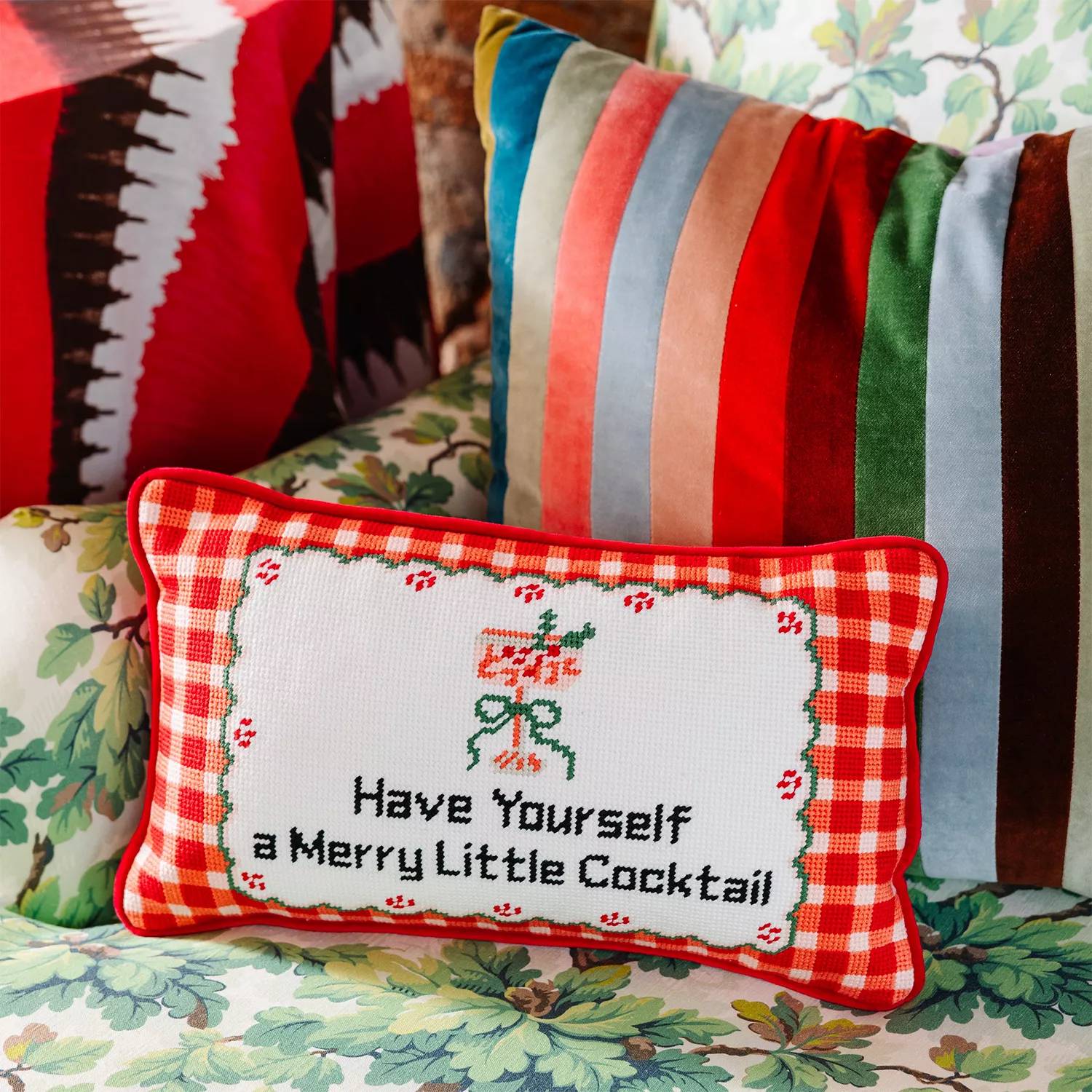 Furbish Studio - Merry Little Cocktail Needlepoint Pillow