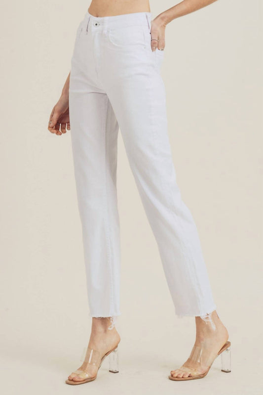 Risen - High Waist Raw Hem Straight Leg Jeans