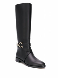 Salvatore Ferragamo Women's Gancini Knee High Boots in black 2 - women's shoe - detail view