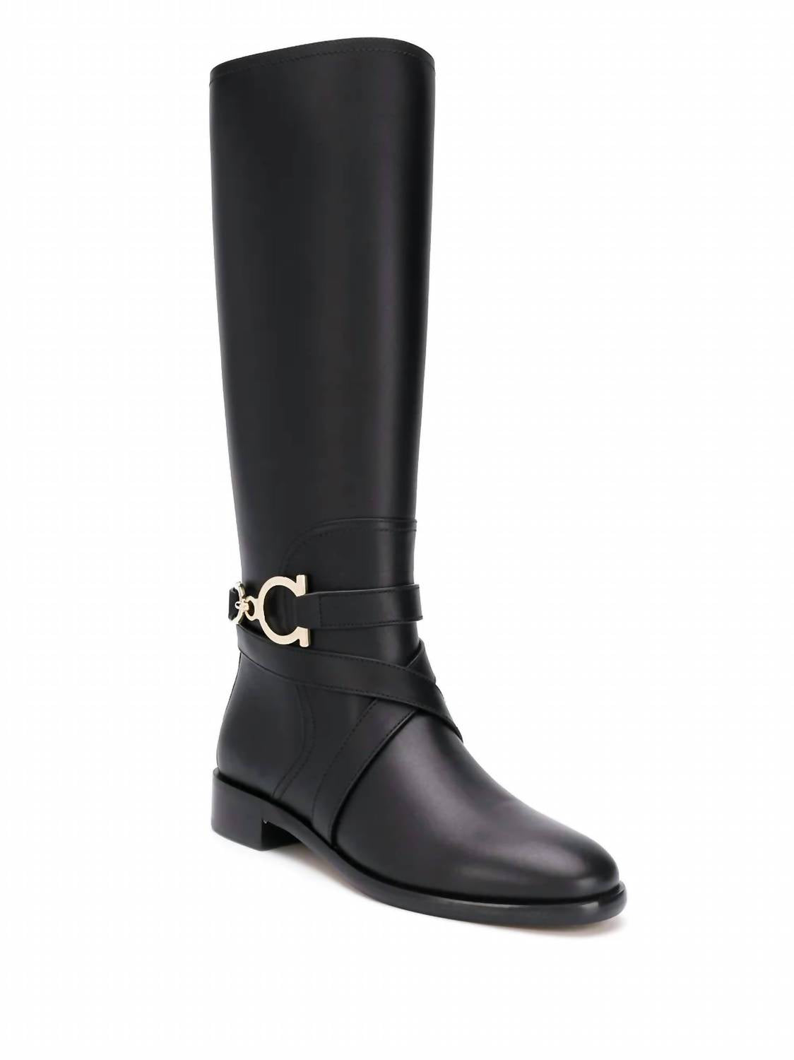 Salvatore Ferragamo Women's Gancini Knee High Boots in black 2 - women's shoe - detail view