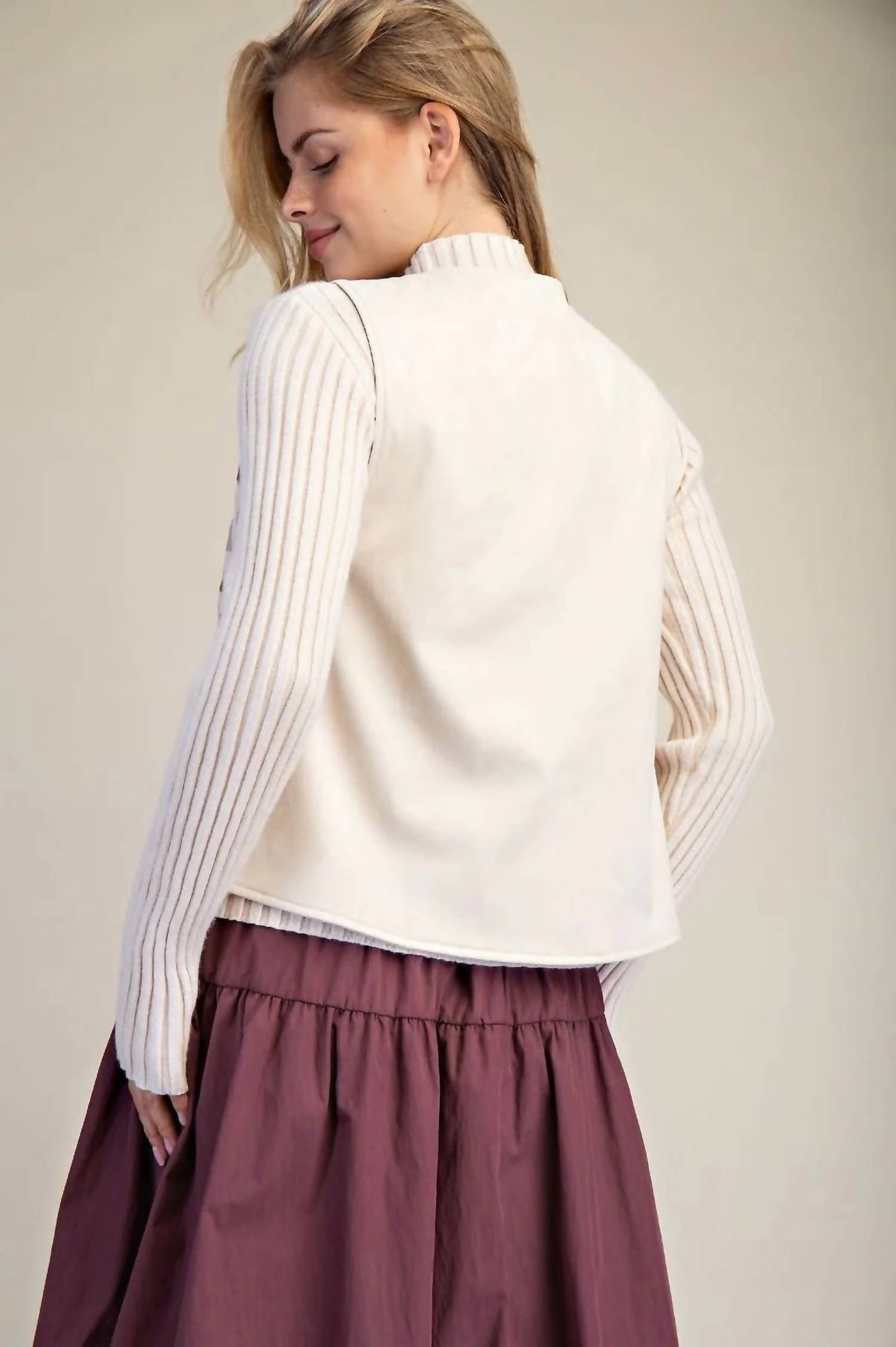 Easel Embroidery Detailing Suede Vest in ecru - women's jacket - alternate view